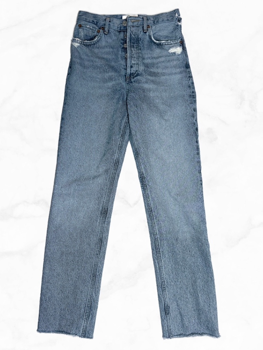 AGOLDE 90s Pinch Waist Jeans Size 24 Distressed Raw Hem Organic Cotton